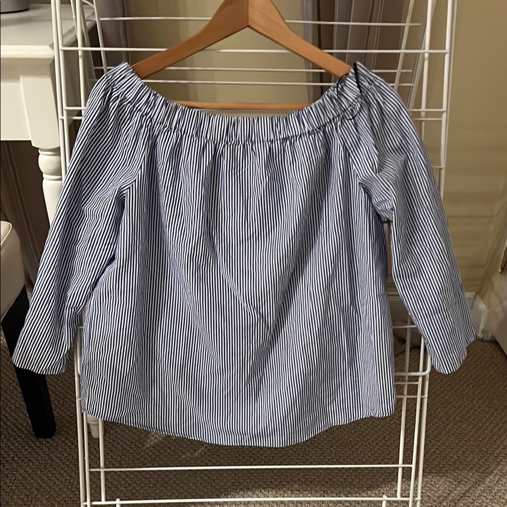 Blue and White Striped Off-Shoulder Top